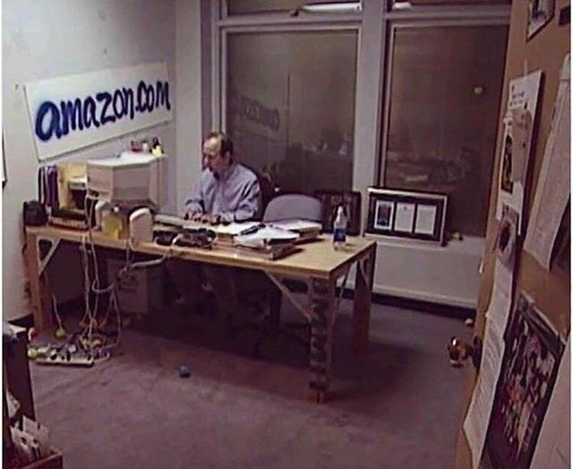 Jezz Bezos in this iconic image of Amazon.com's founding days